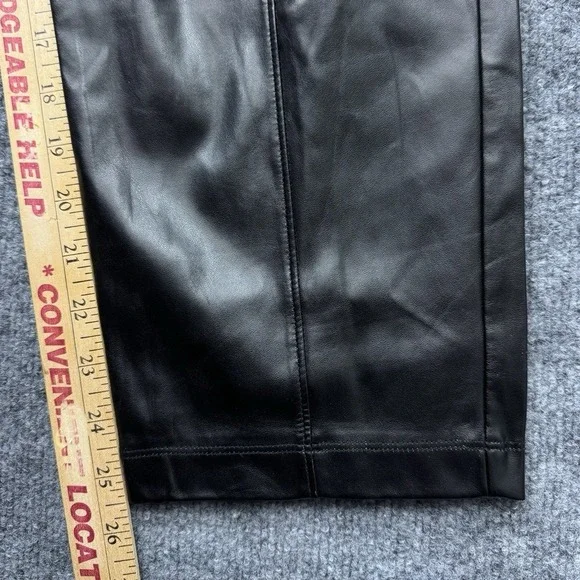 Halston Womens Faux Leather Pants Black High Waisted Elastic Waist Pockets - Picture 8 of 11